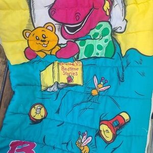 VINTAGE BARNEY GUC COLORFUL PURPLE Dinosaur Full zip Kids Sleeping Bag